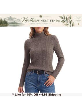 Women's Turtleneck Cable Knit Sweater Long Sleeve Pullover Fall Winter Layer